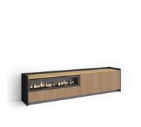 Skraut Home | Mueble TV | Televisión | Muebles de salón | 207x50x37 cm | Para TV hasta 80" | Almacenaje | Chimenea eléctrica | Luz Led | Estilo Moderno | Color Roble y Negro