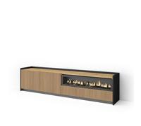 Skraut Home | Mueble TV | Televisión | Muebles de salón | 207x50x37 cm | Para TV hasta 80" | Almacenaje | Chimenea eléctrica | Luz Led | Estilo Moderno | Color Roble y Negro