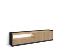 Skraut Home | Mueble TV | Televisión | Muebles de salón | 207x50x37 cm | Para TV hasta 80" | Almacenaje | Luz Led | Estilo Moderno | Color Roble y Negro