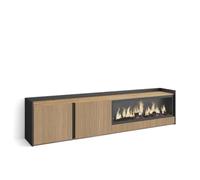 Skraut Home | Mueble TV | Televisión | Muebles de salón | 212x50x35 cm | Para TV hasta 80" | Almacenaje | Chimenea eléctrica XXL | Estilo Moderno | Color Roble y Negro
