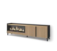 Skraut Home | Mueble TV | Televisión | Muebles de salón | 212x61x35 cm | Para TV hasta 80" | Almacenaje | Chimenea eléctrica XXL | Diseño industrial | Estilo Moderno | Color Roble y Negro