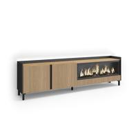 Skraut Home | Mueble TV | Televisión | Muebles de salón | 212x61x35 cm | Para TV hasta 80" | Almacenaje | Chimenea eléctrica XXL | Diseño industrial | Led | Estilo Moderno | Color Roble y Negro