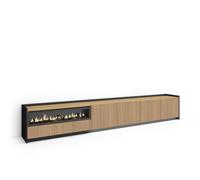 Skraut Home | Mueble TV | Televisión | Muebles de salón | 310x50x37 cm | Para TV hasta 80" | Almacenaje | Chimenea eléctrica | Luz Led | Estilo Moderno | Color Roble y Negro