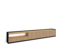 Skraut Home | Mueble TV | Televisión | Muebles de salón | 310x50x37 cm | Para TV hasta 80" | Almacenaje | Luz Led | Estilo Moderno | Color Roble y Negro