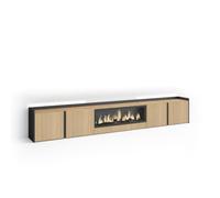 Skraut Home | Mueble TV | Televisión | Muebles de salón | 315x50x35 cm | Para TV hasta 80" | Almacenaje | Chimenea eléctrica XXL | Luz Led | Estilo Moderno | Color Roble y Negro