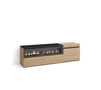 Skraut Home | Mueble TV | Televisión | Muebles de salón, almacenaje | 150x45x35cm | para TV hasta 65" | Chimenea eléctrica | Estilo Moderno | Roble y Negro