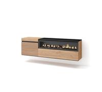 Skraut Home | Mueble TV | Televisión | Muebles de salón, almacenaje | 150x45x35cm | para TV hasta 65" | Chimenea eléctrica | Colgado, Suspendido | Estilo Moderno | Roble