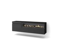 Mueble Tv, Televisión, Muebles De Salón, Almacenaje, 150x45x35cm, Para Tv Hasta 65", Chimenea Eléctrica, Colgado, Suspendido, Estilo Moderno, Negro