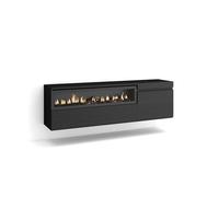 Skraut Home | Mueble TV | Televisión | Muebles de salón, almacenaje | 150x45x35cm | para TV hasta 65" | Chimenea eléctrica | Colgado, Suspendido | Estilo Moderno | Negro