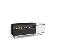 Skraut Home | Mueble TV | Televisión | Muebles de salón, almacenaje | 150x57x35cm | para TV hasta 65" | Chimenea eléctrica | Diseño Industrial | Estilo Moderno | Blanco y Negro