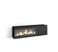 Skraut Home, Mueble Televisión, 158x35x45cm, Fuego Led XXL efecto 3D, Veteado de madera, Tacto poroso de alta calidad Option a Black
