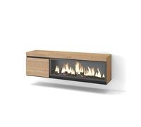Skraut Home | Mueble TV | Televisión | Muebles de salón, almacenaje | 160 | para TV hasta 65" | Chimenea eléctrica XXL | Colgado, Suspendido | Estilo Moderno | Roble