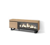 Mueble Tv, Televisión, Muebles De Salón, Almacenaje, 160, Para Tv Hasta 65", Chimenea Eléctrica Xxl, Diseño Industrial, Estilo Moderno, Roble