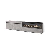 Skraut Home, Mueble de Televisión en melamina de alta calidad, 203x35x45cm, Fuego led efecto 3d, Veteado de madera, Tacto poroso Cement - left