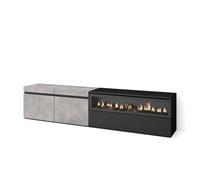 Skraut Home | Mueble TV | Televisión | Muebles de salón, almacenaje | 200x45x35cm | para TV hasta 80" | Chimenea eléctrica | Estilo Moderno | Cemento