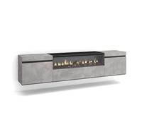 Skraut Home | Mueble TV | Televisión | Muebles de salón, almacenaje | 200x45x35cm | para TV hasta 80" | Chimenea eléctrica | Colgado, Suspendido | Estilo Moderno | Cemento