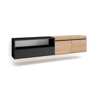 Skraut Home | Mueble TV | Televisión | Muebles de salón, almacenaje | 200x45x35cm | para TV hasta 80" | Colgado, Suspendido | Estilo Moderno | Roble y Negro