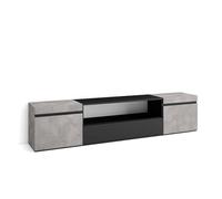 Skraut Home, Mueble de Televisión en melamina de alta calidad con 3 puertas, 203x35x45cm, Veteado de madera, Tacto poroso Cement - b