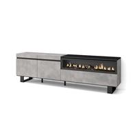 Skraut Home | Mueble TV | Televisión | Muebles de salón, almacenaje | 200x57x35cm | para TV hasta 80" | Chimenea eléctrica | Diseño Industrial | Estilo Moderno | Cemento