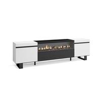 Skraut Home | Mueble TV | Televisión | Muebles de salón, almacenaje | 200x57x35cm | para TV hasta 80" | Chimenea eléctrica | Diseño Industrial | Estilo Moderno | Blanco y Negro