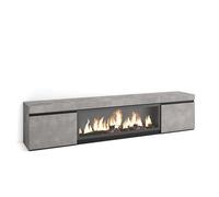 Skraut Home, Mueble TV de salón, 208x35x45cm, Fuego Led XXL efecto 3D, Veteado de madera, Tacto poroso de alta calidad Option b Cement