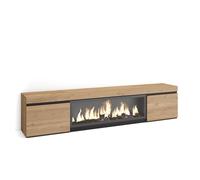 Skraut Home | Mueble TV | Televisión | Muebles de salón, almacenaje | 210 | para TV hasta 80" | Chimenea eléctrica XXL | Estilo Moderno | Roble