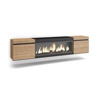 Mueble Tv, Televisión, Muebles De Salón, Almacenaje, 210, Para Tv Hasta 80", Chimenea Eléctrica Xxl, Colgado, Suspendido, Estilo Moderno, Roble Y Negro