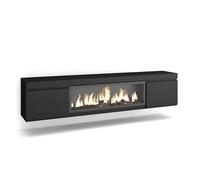 Skraut Home | Mueble TV | Televisión | Muebles de salón, almacenaje | 210 | para TV hasta 80" | Chimenea eléctrica XXL | Colgado, Suspendido | Estilo Moderno | Negro