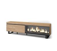 Skraut Home, Mueble Televisión, 208x35x57cm, Fuego Led XXL efecto 3D, Veteado de madera, Tacto poroso de alta calidad Option c Oak