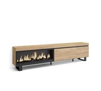 Skraut Home, Mueble TV de salón, 237x35x57cm, Chimenea eléctrica XXL led efecto fuego 3d, Diseño industrial Oak