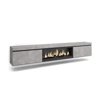 Skraut Home | Mueble TV | Televisión | Muebles de salón, almacenaje | 267x45x35 cm | para TV Gran Formato | Chimenea eléctrica XXL | Colgado, Suspendido | Estilo Moderno | Cemento