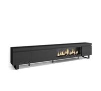 Mueble Tv, Televisión, Muebles De Salón, Almacenaje, 288x57x35 Cm, Para Tv Gran Formato, Chimenea Eléctrica Xxl, Diseño Industrial, Estilo Moderno, Negro
