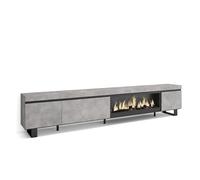Skraut Home, Mueble TV de salón, 288x35x57cm, Chimenea eléctrica XXL led efecto fuego 3d, Diseño industrial Cement