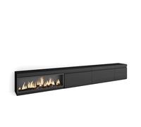 Skraut Home, Mueble TV, Televisión, Muebles de salón, almacenaje, 317x35x45cm, Chimenea eléctrica XXL led efecto fuego 3d, color Negro Black - option a