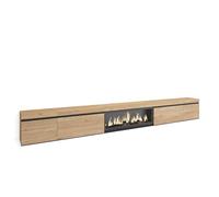 Skraut Home | Mueble TV | Televisión | Muebles de salón, almacenaje | 368x45x35 | Chimenea eléctrica XXL | Estilo Moderno | Roble