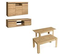 Skraut Home | Muebles de Salón | Modelo Naturale | Aparador, Mueble para TV, y Mesa Comedor Extensible | Estilo Nórdico | Color Roble y Negro