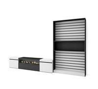 Skraut Home | Muebles de Salón para TV | Conjunto de Muebles Comedor | 210x186x35cm | para TV hasta 80" | Chimenea eléctrica | Estilo Moderno | Blanco y Negro
