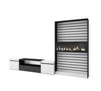 Skraut Home | Muebles de Salón para TV | Conjunto de Muebles Comedor | 210x186x35cm | para TV hasta 80" | Chimenea eléctrica | Estilo Moderno | Blanco y Negro