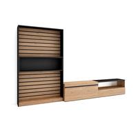 Skraut Home - Conjunto de muebles de Salón - Estantería y organización - Mueble TV - Veteado de madera - Tacto poroso de alta calidad - Estilo Moderno - Medidas totales 310x35x186cm Oak/black-b