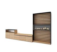 Skraut Home | Muebles de Salón para TV | Conjunto de Muebles Comedor | 360x186x35cm | para TV hasta 65" | Chimenea eléctrica | Estilo Moderno | Roble y Negro