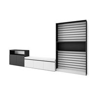 Skraut Home, Conjunto de muebles de Salón, Estantería y organización, Mueble TV con tres puertas, Aparador con dos puertas, 360x35x186cm White/black - option b