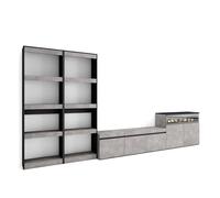 Skraut Home | Muebles de Salón para TV | Conjunto de Muebles Comedor | 370x186x35cm | para TV hasta 65" | Chimenea eléctrica | Estilo Moderno | Cemento