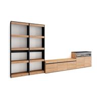 Skraut Home, Conjunto de Muebles de Salón, Estantería, Mueble TV con tres puertas, Aparador con dos puertas y Fuego Led Efecto 3d, 370x35x186cm Oak/black - option a