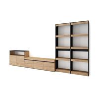 Skraut Home, Conjunto de muebles de Salón, doble Estantería y organización, Mueble TV con tres puertas, Aparador con dos puertas, 370x35x186cm OAK/BLACK-Option B