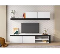 Skraut Home | Sala de estar IDEM Blanco | Juego de muebles | Unidad de pared | Mueble bajo TV | Comedor, conjunto de salón color blanco/negro | Almacenamiento estilo moderno 200 x 180 x 40 cm