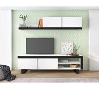 Skraut Home - Sala de estar IDEM - Juego de muebles - Unidad de pared - Mueble bajo TV - Comedor, conjunto de estar color blanco/negro - Almacenamiento estilo moderno 200 x 180 x 40 cm