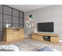 Skraut Home | Set Natural | Comedor | Mueble Auxiliar | Aparador Mueble TV 160 cm | Acabado Color Roble Negro nórdico