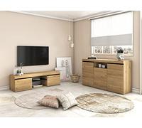 Skraut Home – Set de muebles Naturale (1 buffet + 1 mueble TV) Melamina Roble/Negro Nórdico