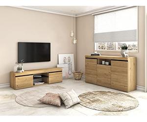 Skraut Home | Set Natural para Comedor | Mueble Auxiliar | Buffet y Mueble TV de 140 cm | Color Robl/Negro