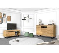 Skraut Home - Set Naturale salón Comedor con patas, Mueble Auxiliar, Buffet y Mueble TV 120cm, color roble y negro nórdico Buffet + tv 120cm